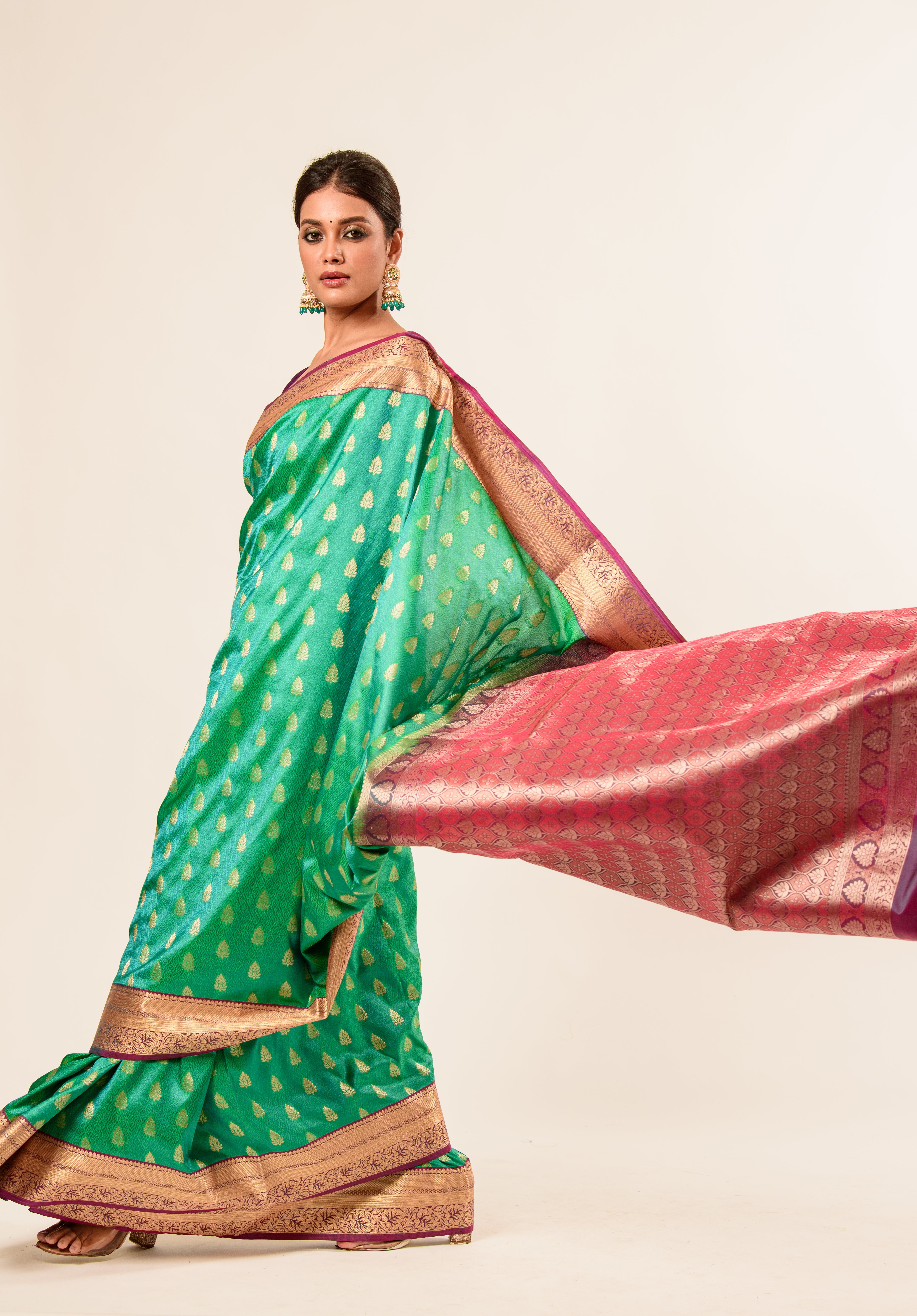 "Flaunt Elegance in Anvi Couture's Floral Kanjivaram Silk Saree"