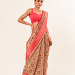 Pearl White and Red Digital Printed Art Silk Saree with Unstitch Blouse - Anvi Couture