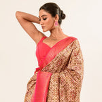 Pearl White and Red Digital Printed Art Silk Saree with Unstitch Blouse - Anvi Couture