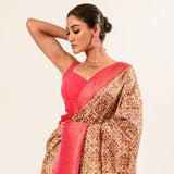 Pearl White and Red Digital Printed Art Silk Saree with Unstitch Blouse - Anvi Couture