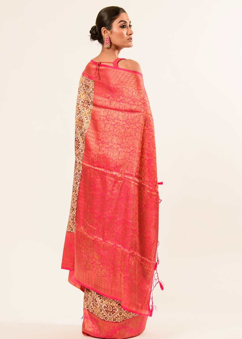 Pearl White and Red Digital Printed Art Silk Saree with Unstitch Blouse - Anvi Couture