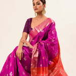 Bangalore Silk Saree in Purple with Red Border - Anvi Couture