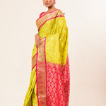 Lime Green Kanjivaram Silk Saree With Floral Design - Anvi Couture