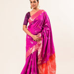 Bangalore Silk Saree in Purple with Red Border - Anvi Couture