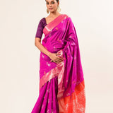 Bangalore Silk Saree in Purple with Red Border - Anvi Couture