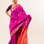 Bangalore Silk Saree in Purple with Red Border - Anvi Couture