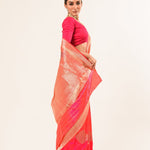 Lavender and Pink Color Katan Silk Handwoven Banarasi Saree with Real Zari Work - Image 3