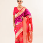 Lavender and Pink Color Katan Silk Handwoven Banarasi Saree with Real Zari Work - Image 1