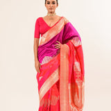 Lavender and Pink Color Katan Silk Handwoven Banarasi Saree with Real Zari Work - Image 1