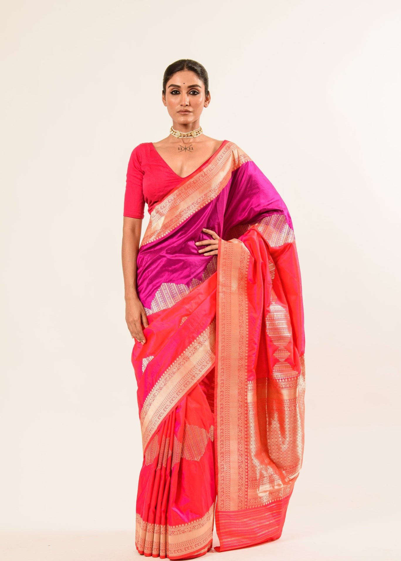 Lavender and Pink Color Katan Silk Handwoven Banarasi Saree with Real Zari Work - Image 1