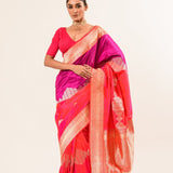 Lavender and Pink Color Katan Silk Handwoven Banarasi Saree - Anvi Couture