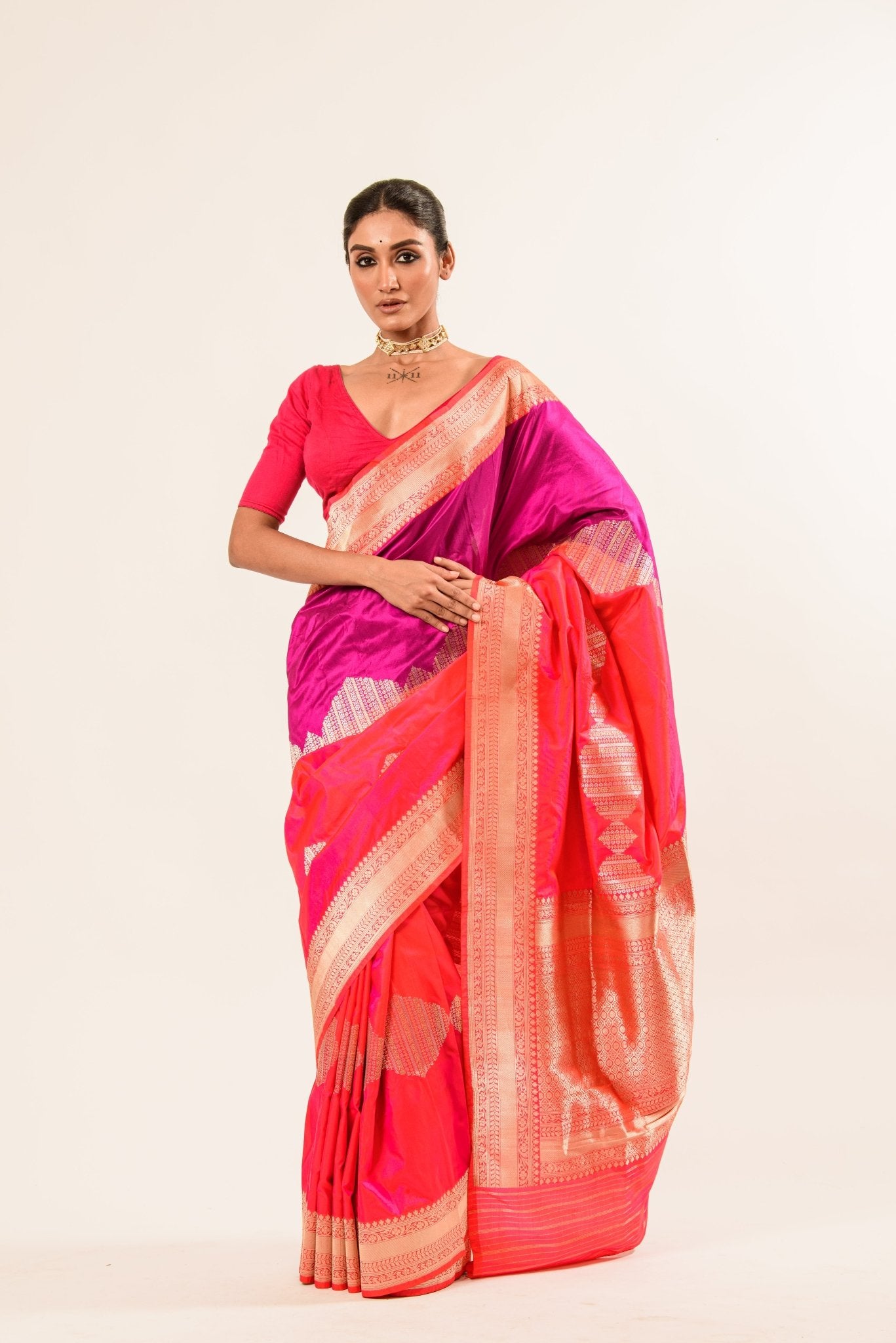 Lavender and Pink Color Katan Silk Handwoven Banarasi Saree - Anvi Couture