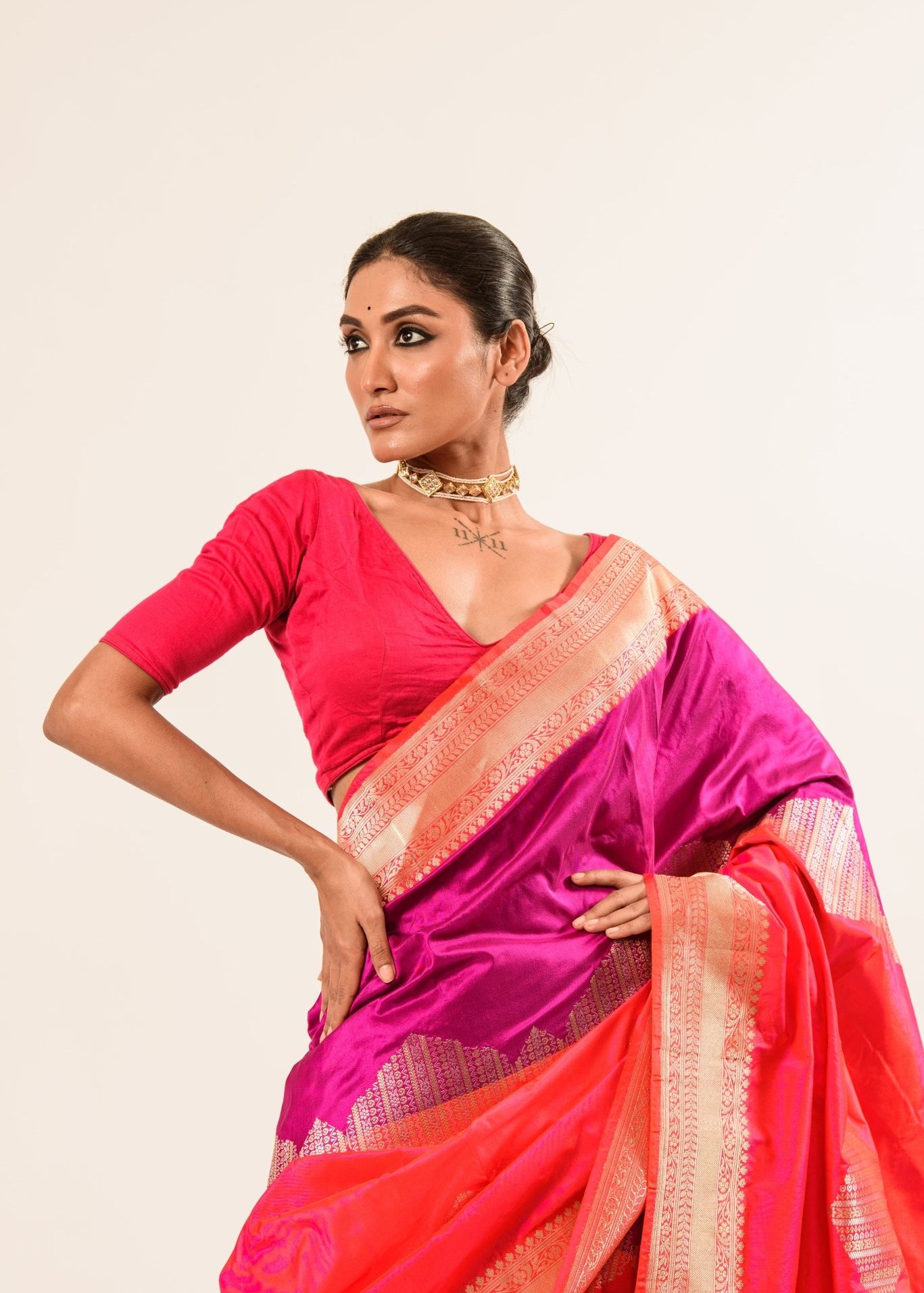 Lavender and Pink Color Katan Silk Handwoven Banarasi Saree with Real Zari Work - Image 4