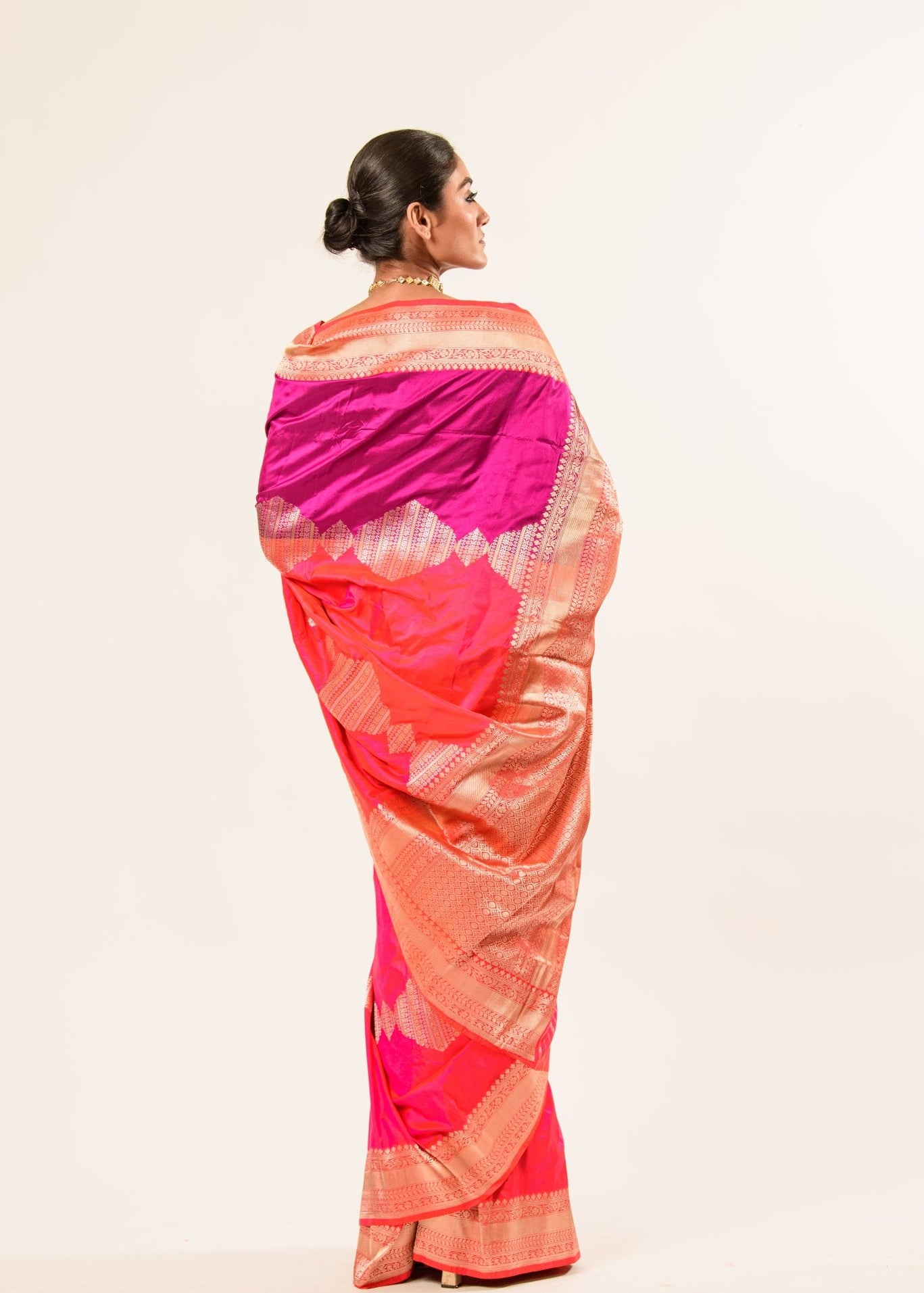 Lavender and Pink Color Katan Silk Handwoven Banarasi Saree with Real Zari Work - Image 2