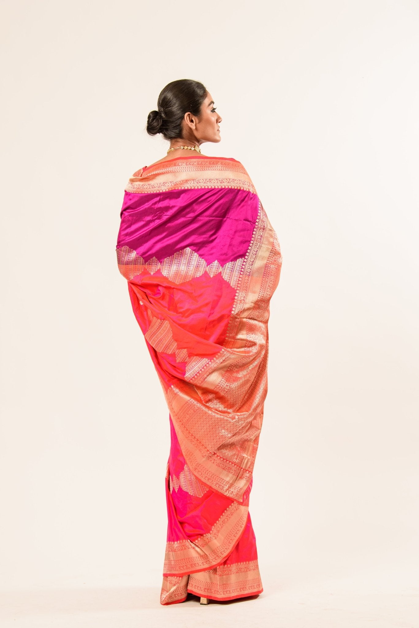 Lavender and Pink Color Katan Silk Handwoven Banarasi Saree with Real Zari Work - Image 2