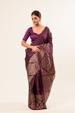 Dark Wine Handwoven Banarasi Silk Saree