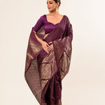 Dark Wine Handwoven Banarasi Silk Saree - Anvi Couture