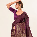 Dark Wine Handwoven Banarasi Silk Saree - Anvi Couture