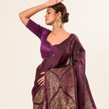 Dark Wine Handwoven Banarasi Silk Saree - Anvi Couture