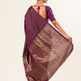 Dark Wine Handwoven Banarasi Silk Saree - Anvi Couture