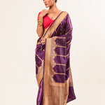 Gold Border Purple Color Katan Silk Handwoven Banarasi Saree - Anvi Couture