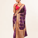 Gold Border Purple Color Katan Silk Handwoven Banarasi Saree - Image 4