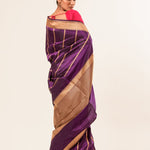 Gold Border Purple Color Katan Silk Handwoven Banarasi Saree - Image 2