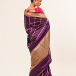 Gold Border Purple Color Katan Silk Handwoven Banarasi Saree - Image 3