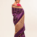 Gold Border Purple Color Katan Silk Handwoven Banarasi Saree - Anvi Couture