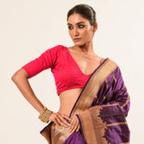 Gold Border Purple Color Katan Silk Handwoven Banarasi Saree - Anvi Couture