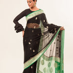 Black Khaddi Georgette Handloom Banarasi Saree - Anvi Couture