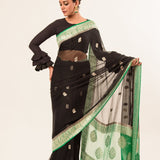 Black Khaddi Georgette Handloom Banarasi Saree - Anvi Couture