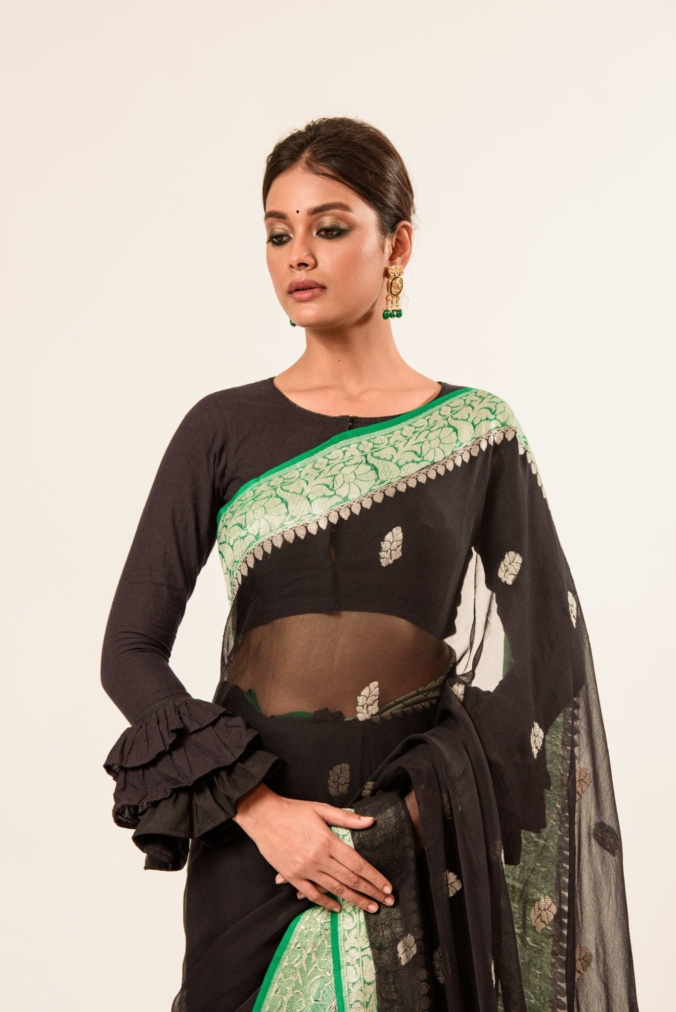 Black Khaddi Georgette Handloom Banarasi Saree - Anvi Couture