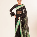 Black Khaddi Georgette Handloom Banarasi Saree - Anvi Couture