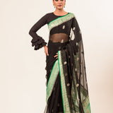 Black Khaddi Georgette Handloom Banarasi Saree - Anvi Couture