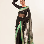 Black Khaddi Georgette Handloom Banarasi Saree - Anvi Couture