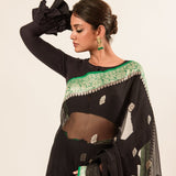 Black Khaddi Georgette Handloom Banarasi Saree - Anvi Couture