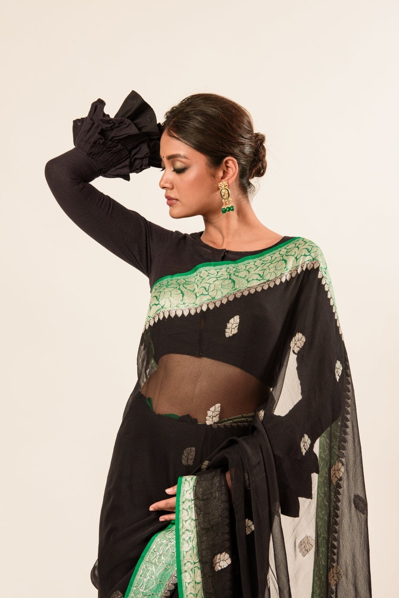 Black Khaddi Georgette Handloom Banarasi Saree - Anvi Couture