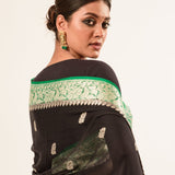 Black Khaddi Georgette Handloom Banarasi Saree - Anvi Couture