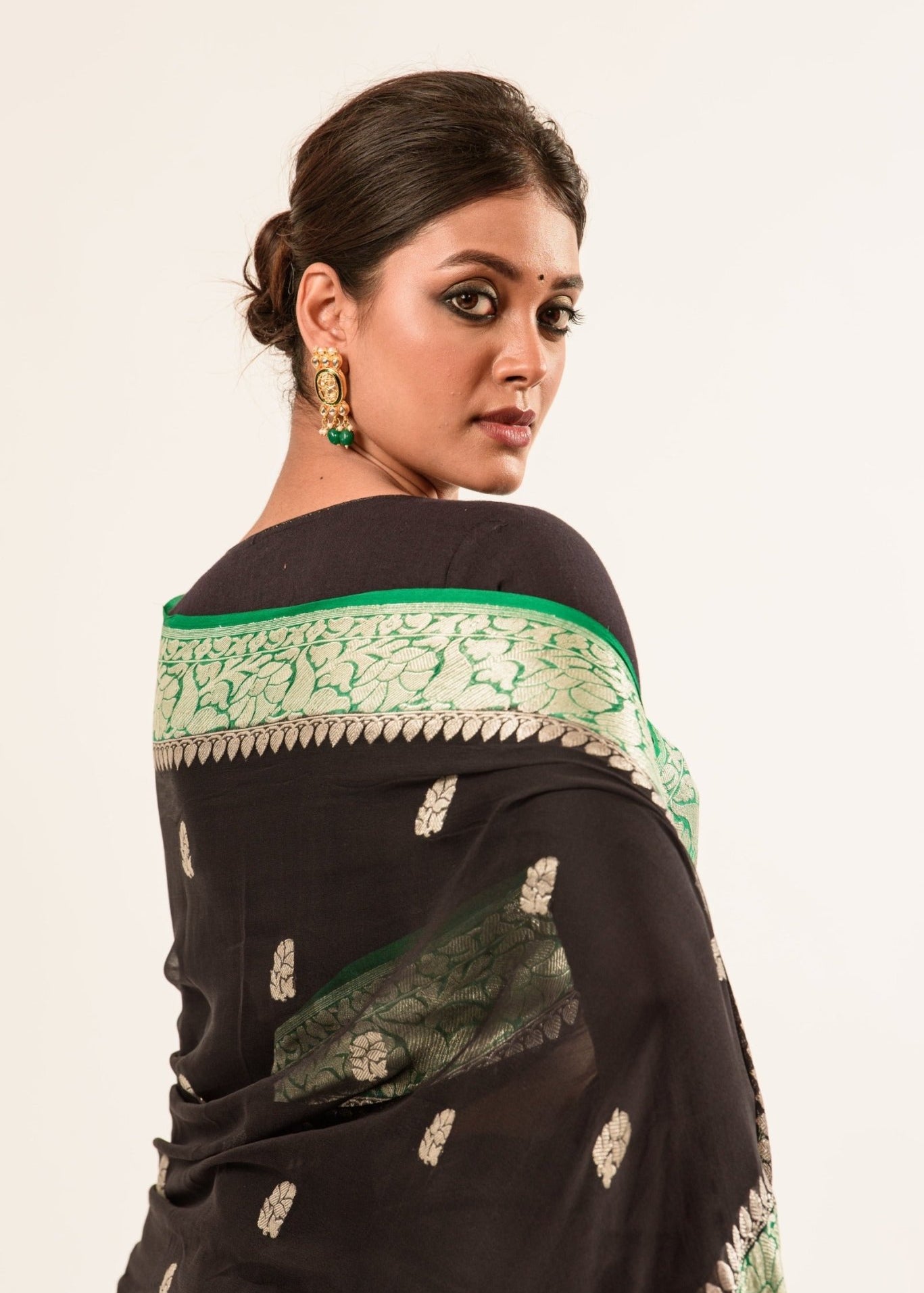 Black Khaddi Georgette Handloom Banarasi Saree - Anvi Couture