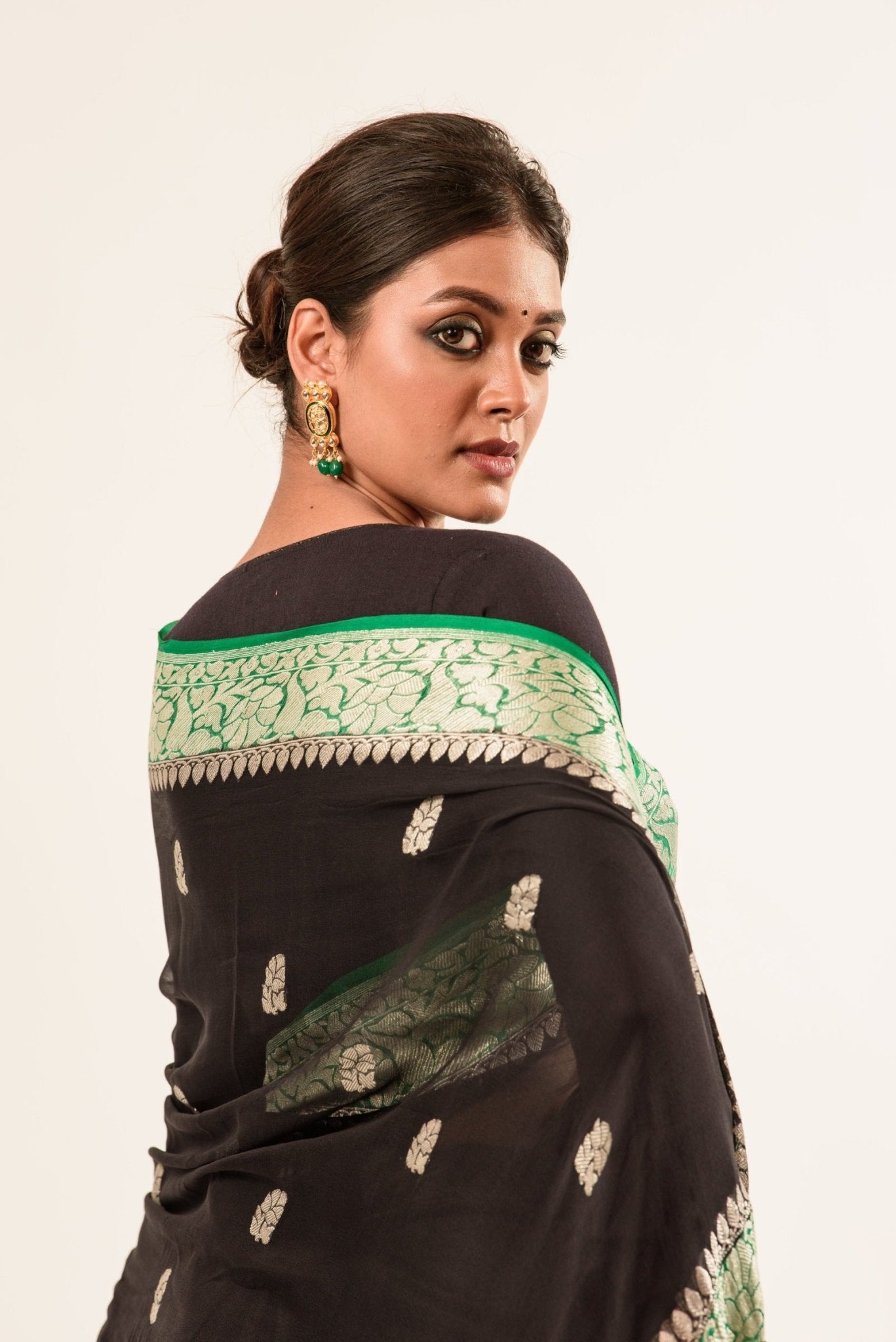 Black Khaddi Georgette Handloom Banarasi Saree - Anvi Couture