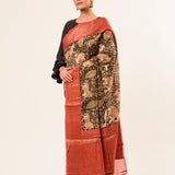 Black Kalamkari Cotton Silk Saree with Red Border - Anvi Couture