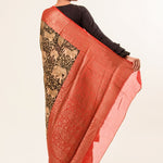 Black Kalamkari Cotton Silk Saree with Red Border - Anvi Couture