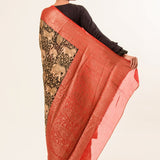 Black Kalamkari Cotton Silk Saree with Red Border - Anvi Couture