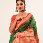 Green Mangalagiri Cotton Silk Zari Check Saree with Red Border - Anvi Couture