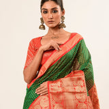 Green Mangalagiri Cotton Silk Zari Check Saree with Red Border - Anvi Couture