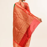 Green Mangalagiri Cotton Silk Zari Check Saree with Red Border - Anvi Couture