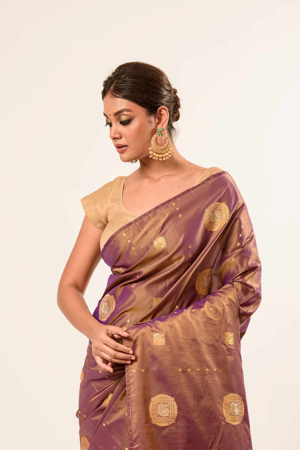 Light Brown Dual Tone Kanchipuram Silk Saree - Anvi Couture