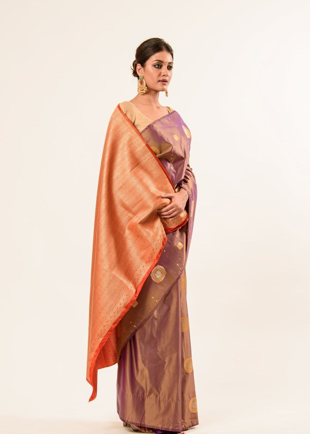 Light Brown Dual Tone Kanchipuram Silk Saree - Anvi Couture