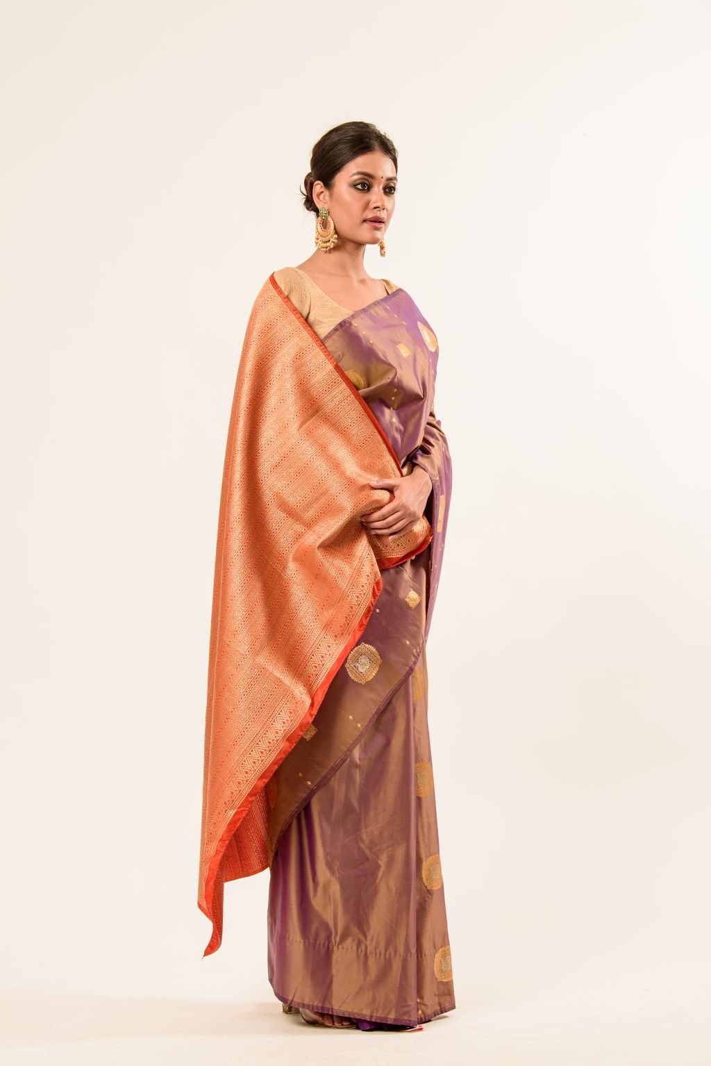 Light Brown Dual Tone Kanchipuram Silk Saree - Anvi Couture